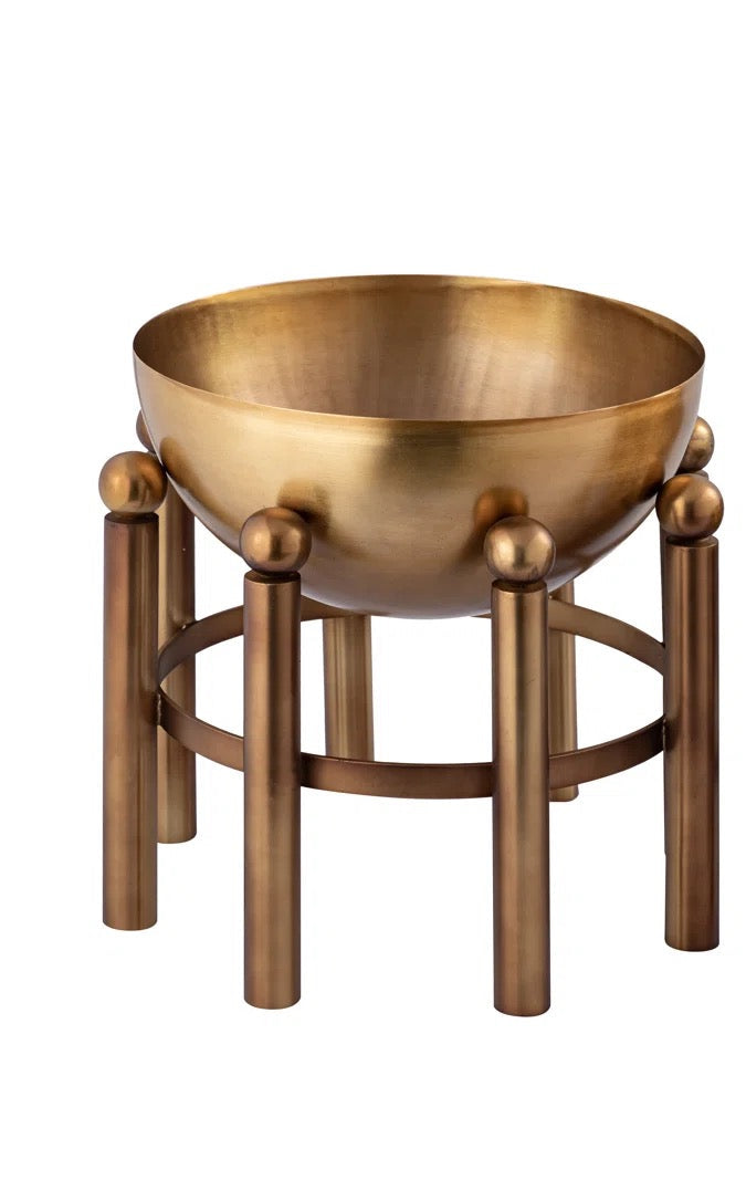 Piston Footed Planter - Large Aged Brass