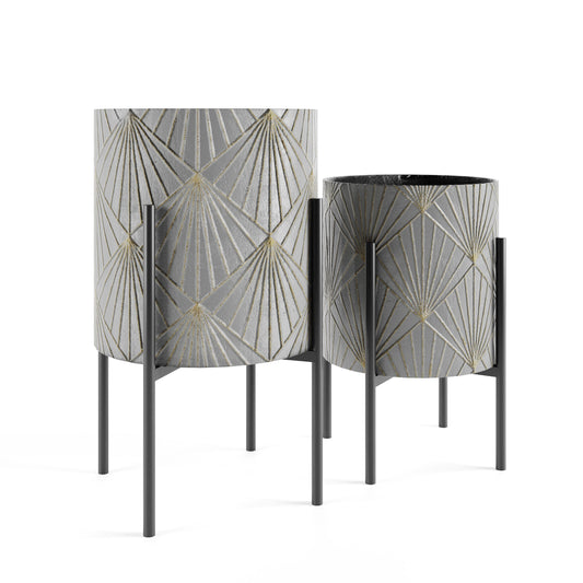 Vertu Yvette Gray Metal Floor Planter Large